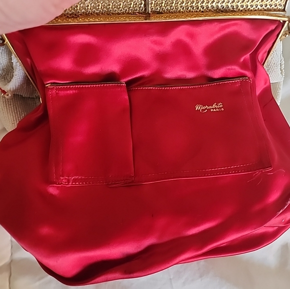 Morabito Vintage glass micro beaded Bag Lined in red Silk. Made In France. - Picture 5 of 16